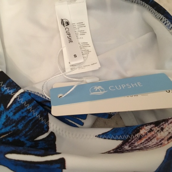 Cupshe blue and yellow leaf print high waist bikini bottoms - Picture 7 of 10